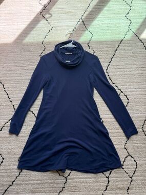 Lush Navy Cowl-Neck Long Sleeve Swing Dress